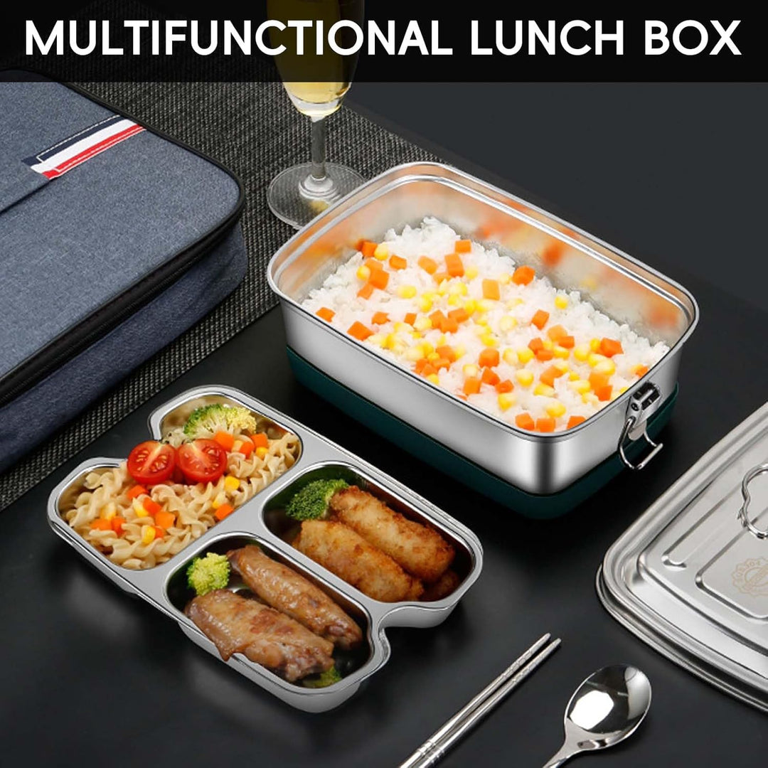 Brotdose Edelstahl, 2000ML Lunchbox Auslaufsicher Brotzeitdose mit Abtrennung und Dichtring, Brotdos