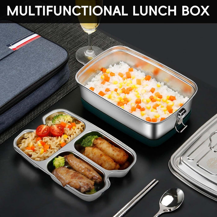 Brotdose Edelstahl, 2000ML Lunchbox Auslaufsicher Brotzeitdose mit Abtrennung und Dichtring, Brotdos