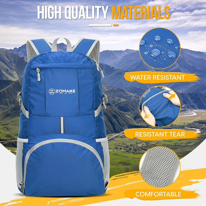 ZOMAKE Faltbarer Rucksack 35L,Leichter Rucksäcke Wasserdicht Wanderrucksack Packable Backpack für Da
