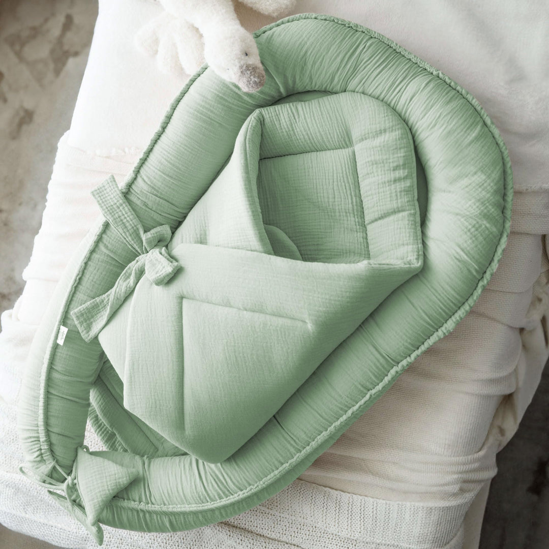 PALULLI® Set 2in1 Babynest und Einschlagdecke, 100% Musselinn, Baby Nestchen Set, Babynestchen - Bab