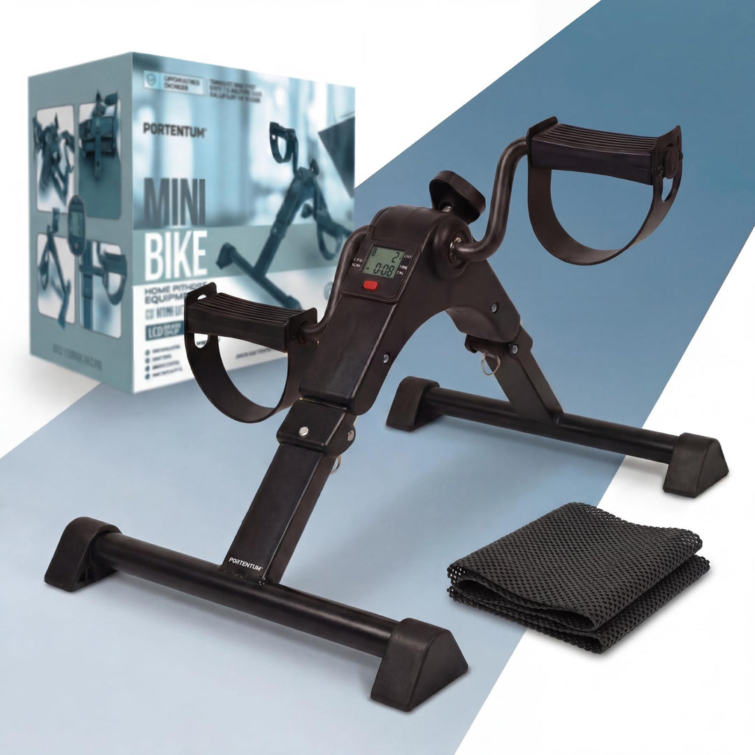 PORTENTUM Pedaltrainer für Senioren mit verbesserter Basis und Rutschfester Matte – Faltbar – LCD-Di