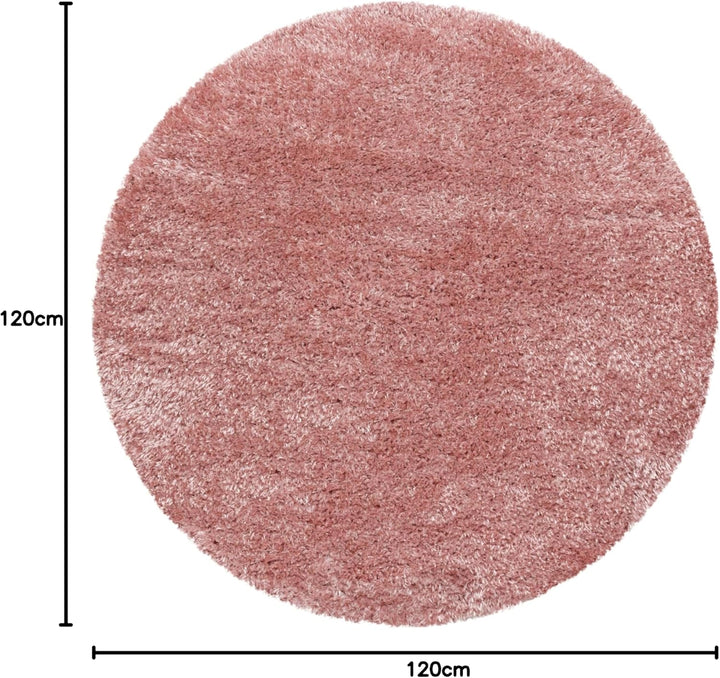 Teppium Hochflor Teppich Wohnzimmer 120 cm Rund Rosa - Flauschiger Shaggy Teppich Extra Weich und Ei