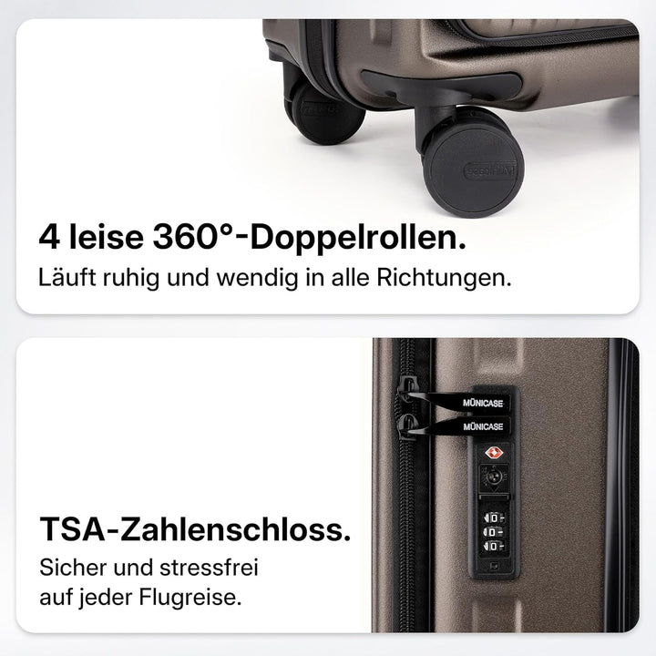 Münicase Koffer Expandierbar – Hartschalen-Trolley mit Oberseiten-Öffnung, Kompressionsgurt & extra