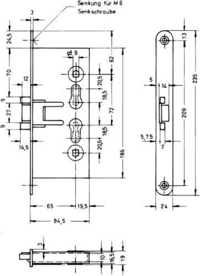 FH-Anti-Panik Schloss PZW rs/ls feste Nuss 65/72/9