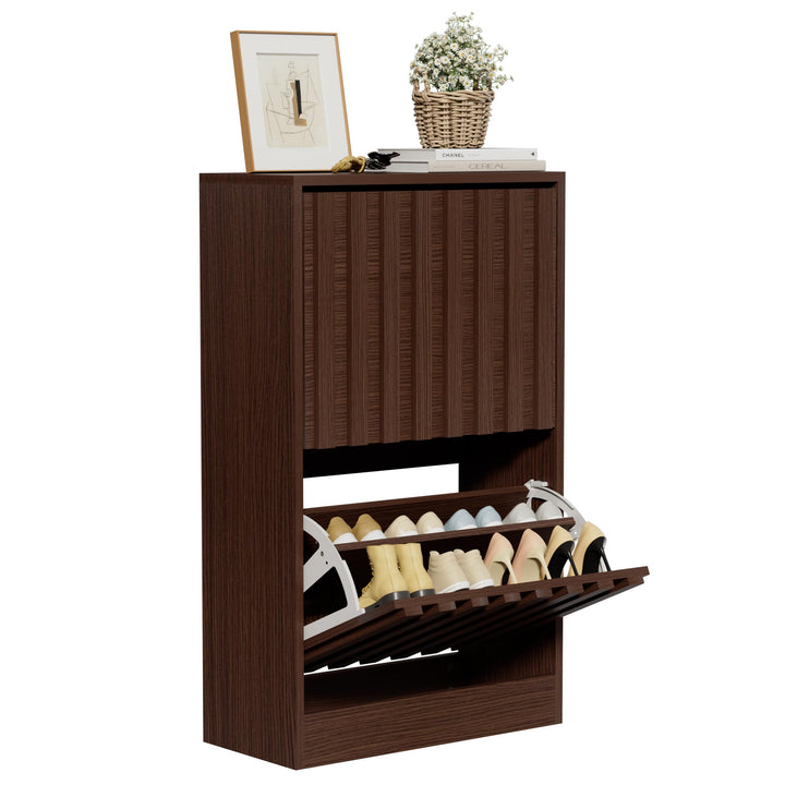 UEV Schuhschrank mit 2/4 Klappen Holz (Dunkelbraun, 2 Klappen)