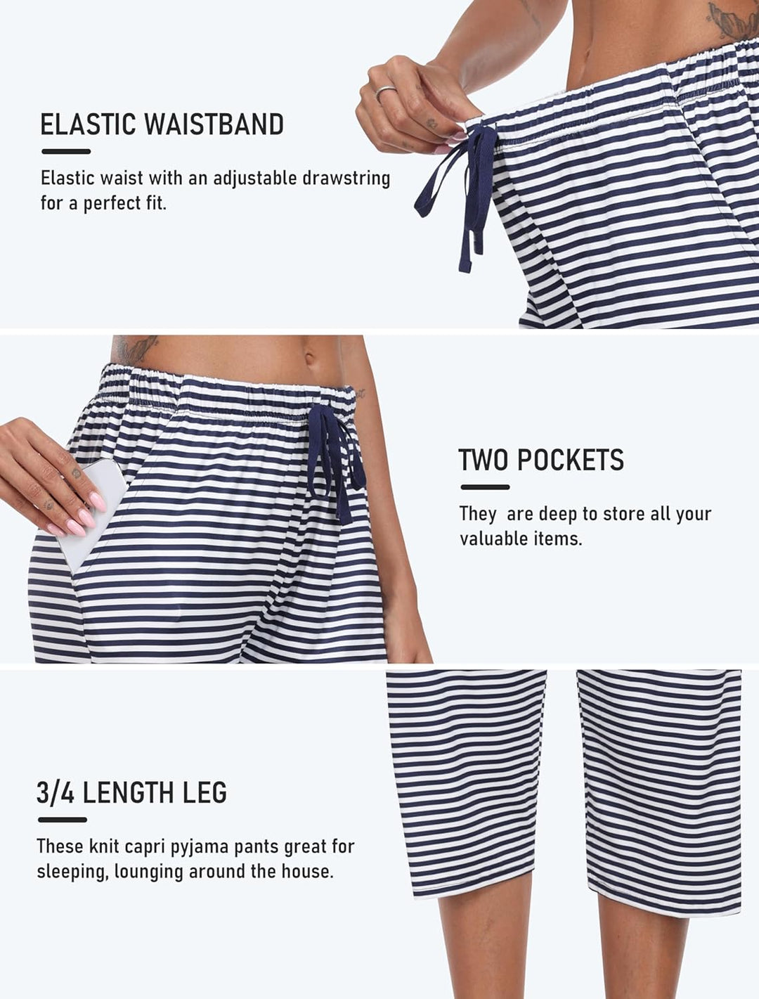 MoFiz Damen Schlafanzughose 3/4 Lang Schlafhose Modal Nachtwäsche Weich Pyjamahose Freizeithose mit