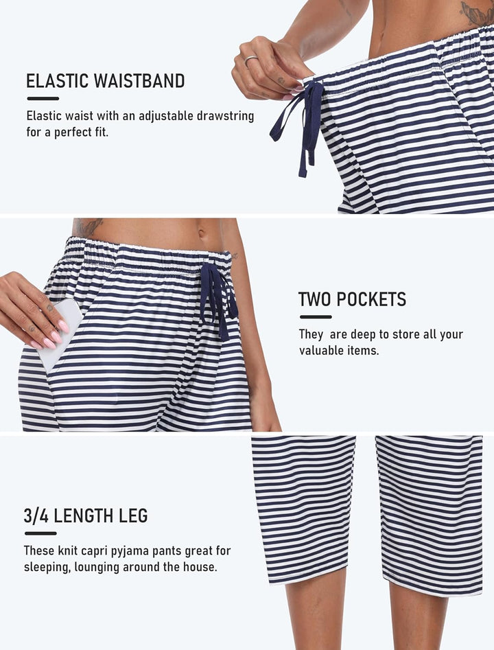 MoFiz Damen Schlafanzughose 3/4 Lang Schlafhose Modal Nachtwäsche Weich Pyjamahose Freizeithose mit
