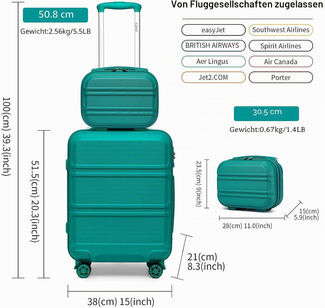 KONO 2er Kofferset ABS Hartschalen Hardcase Trolley TSA-Schloss 55cm Reisekoffer Boardcase + Handgep