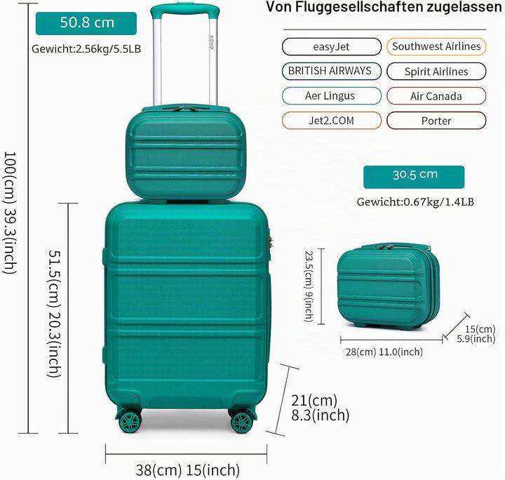 KONO 2er Kofferset ABS Hartschalen Hardcase Trolley TSA-Schloss 55cm Reisekoffer Boardcase + Handgep
