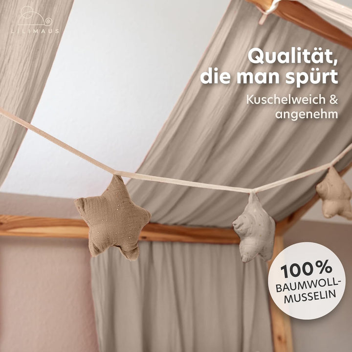 LILIMAUS Sternen Wimpelkette Stoff - Mit Goldapplikation in 12 Farben - 100% Baumwolle Handmade - Mu