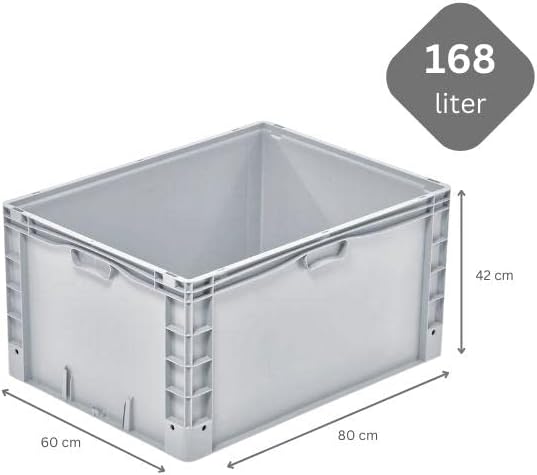 PROREGAL Euro-Norm Grossbehälter | HxBxT 42x60x80cm | 168 Liter | Verstärkter Boden | Grau | Eurobeh
