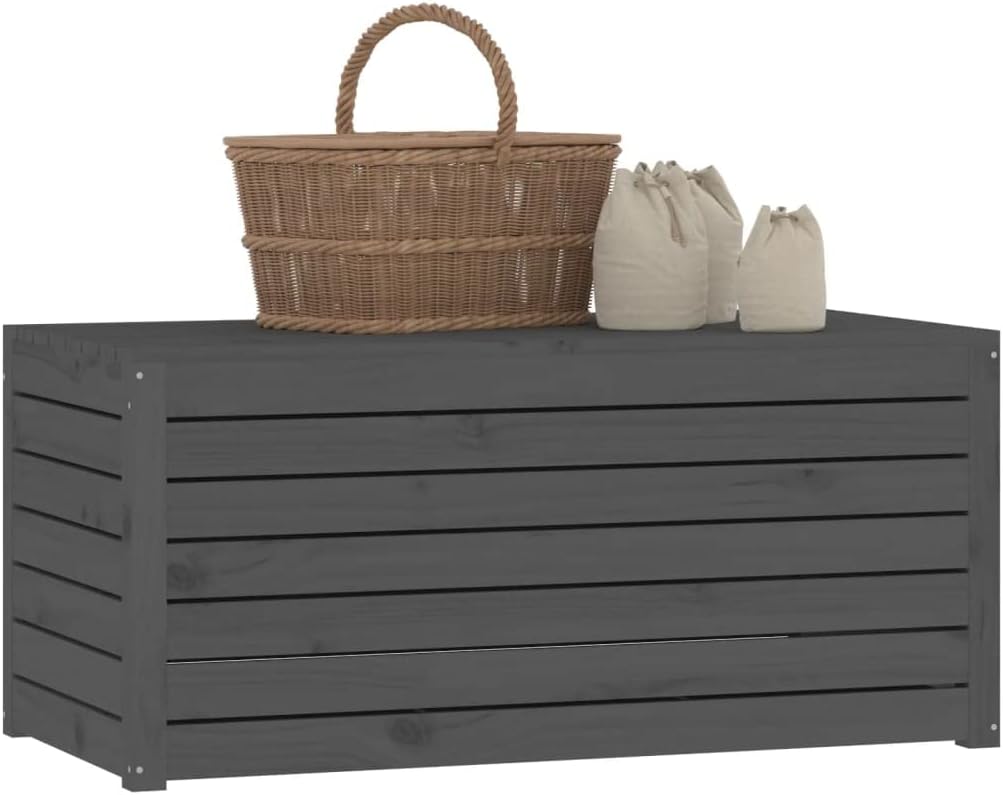 vidaXL Gartenbox Grau 101x50,5x46,5 cm Massivholz Kiefer 101 x 50.5 x 46.5 cm Grau, 101 x 50.5 x 46.