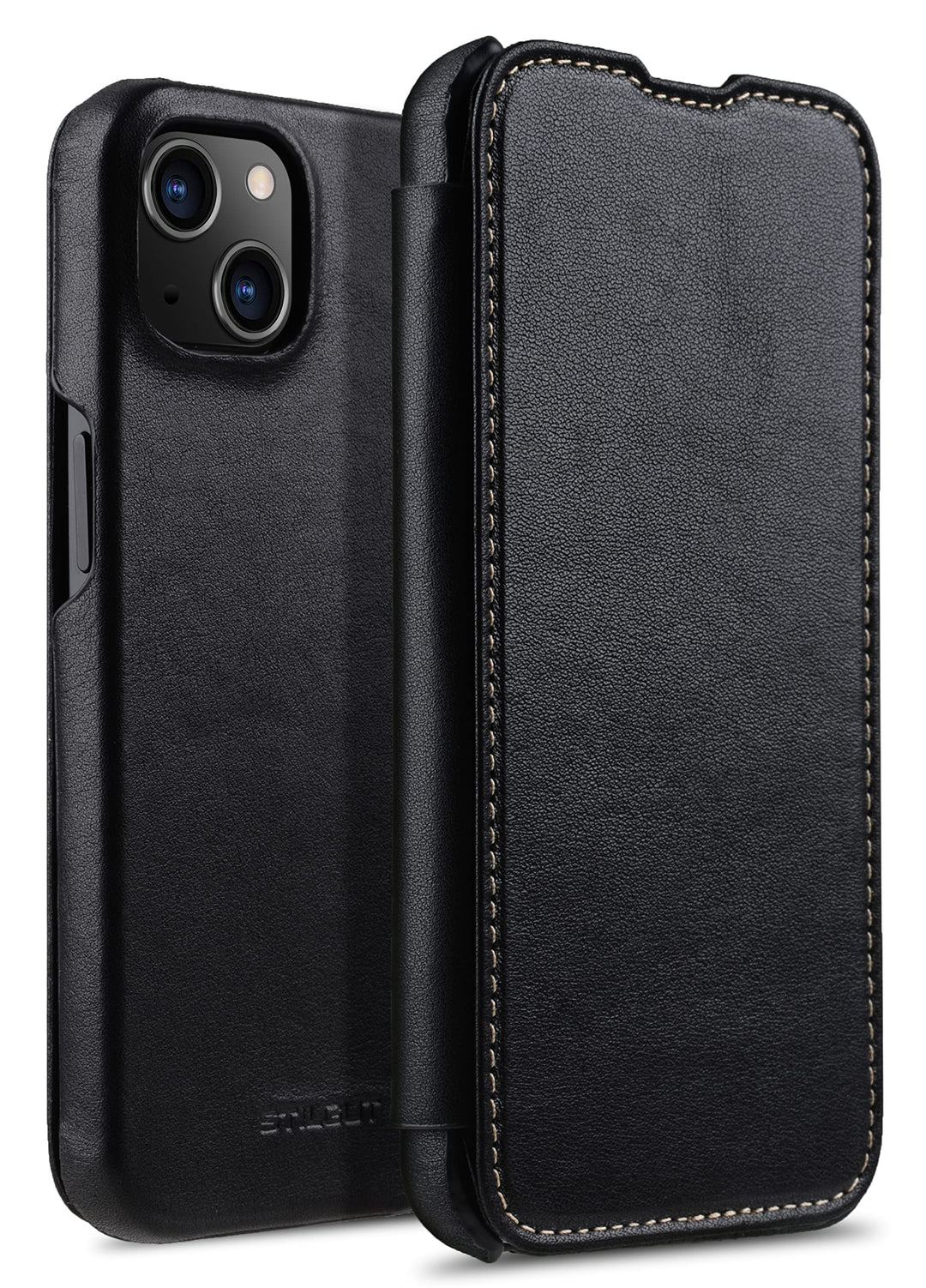STILGUT Book Case kompatibel mit iPhone 13 Mini (5.4“) Hülle aus Leder zum Klappen, Klapphülle, Hand