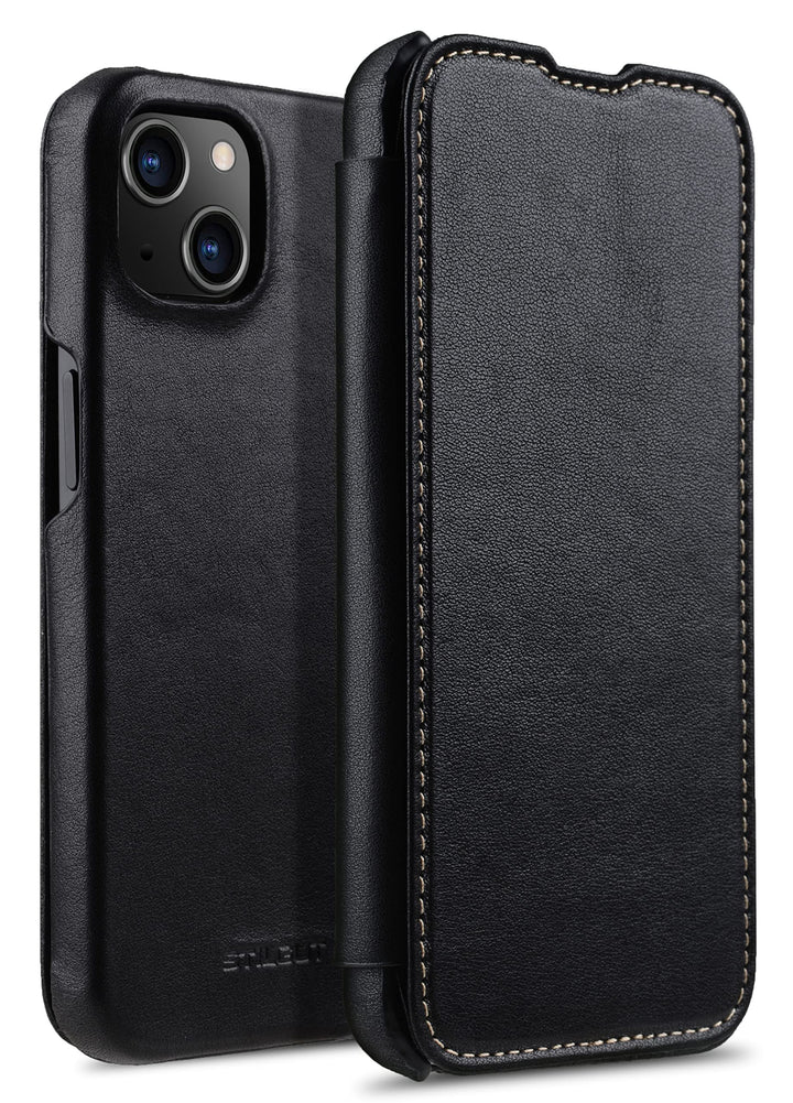 STILGUT Book Case kompatibel mit iPhone 13 Mini (5.4“) Hülle aus Leder zum Klappen, Klapphülle, Hand