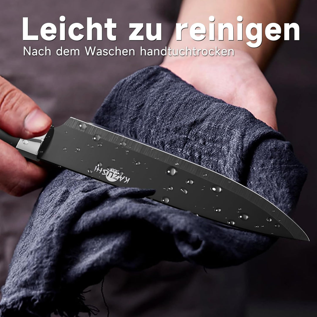 6-teilig Messerset mit Messerhalter, Küchenmesser Set, Profi Messerset mit Block, Edelstahl Messer S