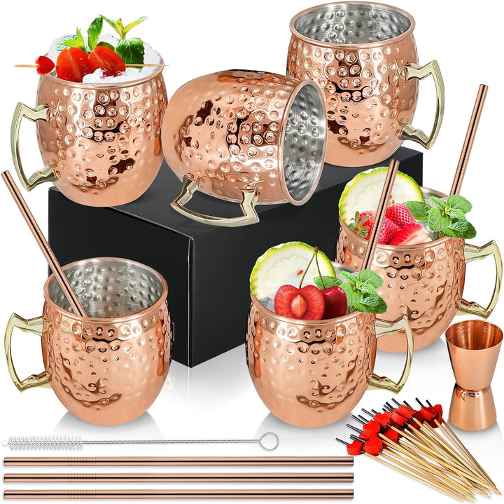 SuproBarware [Geschenk-Set] Moscow Mule Tassen Kupfer 540 ml Set mit 6 verkupferten Edelstahlbechern