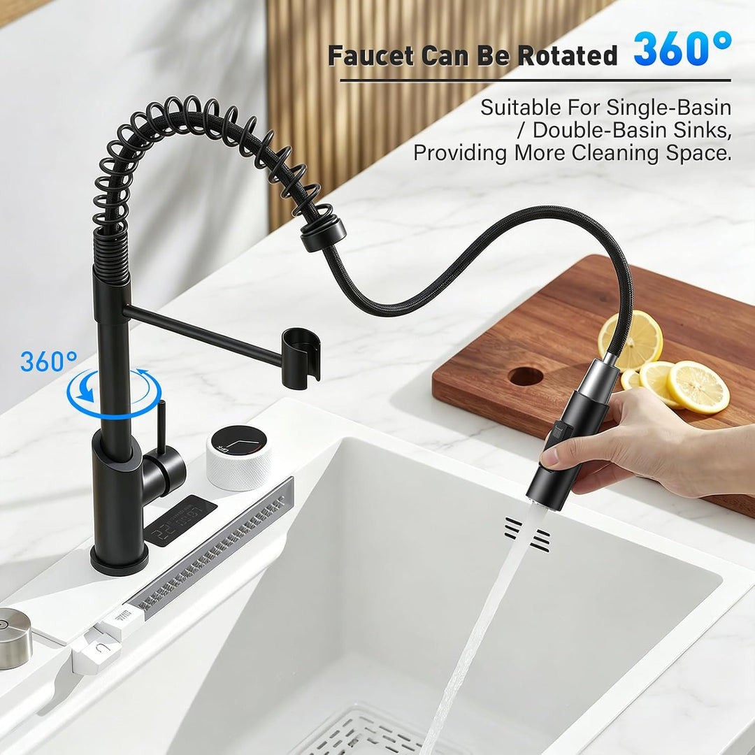 Wasserhahn Küche,Hoher Bogen Hochdruck Küchenarmatur mit Herunterziehen Brause, Spiralfeder Spültisc