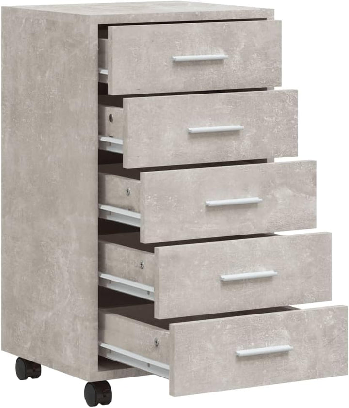 Nachttisch mit 5 Schubladen, Beistellschrank mit Rollen, Kleiner Schrank, Büroschrank, Rollcontainer
