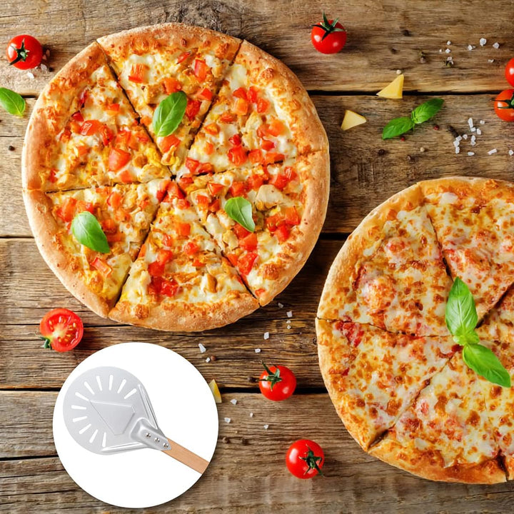 Perforierter Pizzaschieber, 7 Zoll Rund Pizzawender, Leichte Pizzaschaufel aus Hart Eloxiertes Alumi
