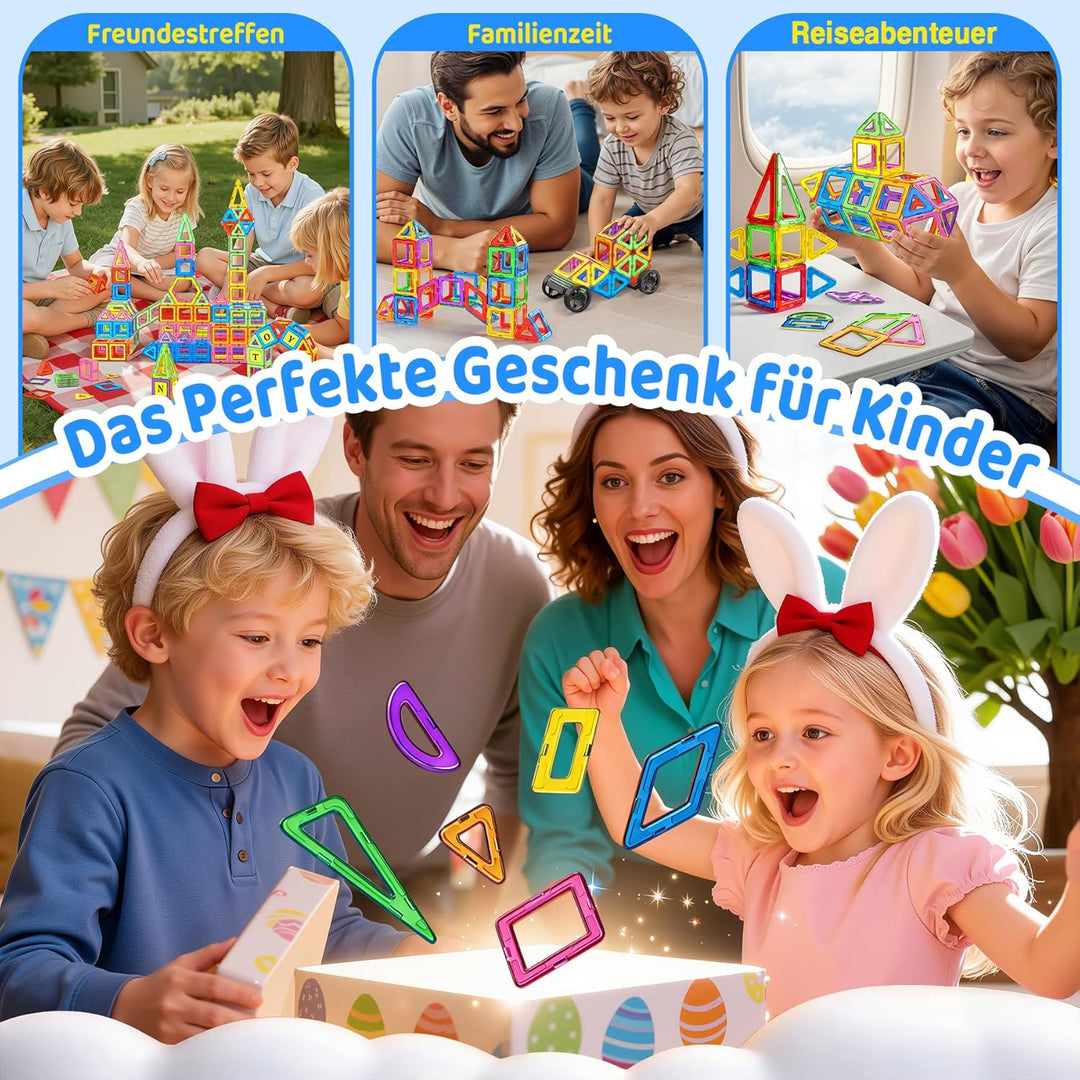WOOBLO Magnetische Bausteine für Kinder, 136 Teile Magnetspiel Magnetbausteine Bausatz, STEM Montess