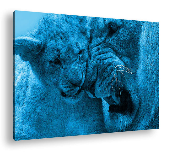 deyoli wilde Löwen Format 80x60 Effekt: Monocrome Blau als Leinwandbild, Motiv fertig gerahmt auf Ec