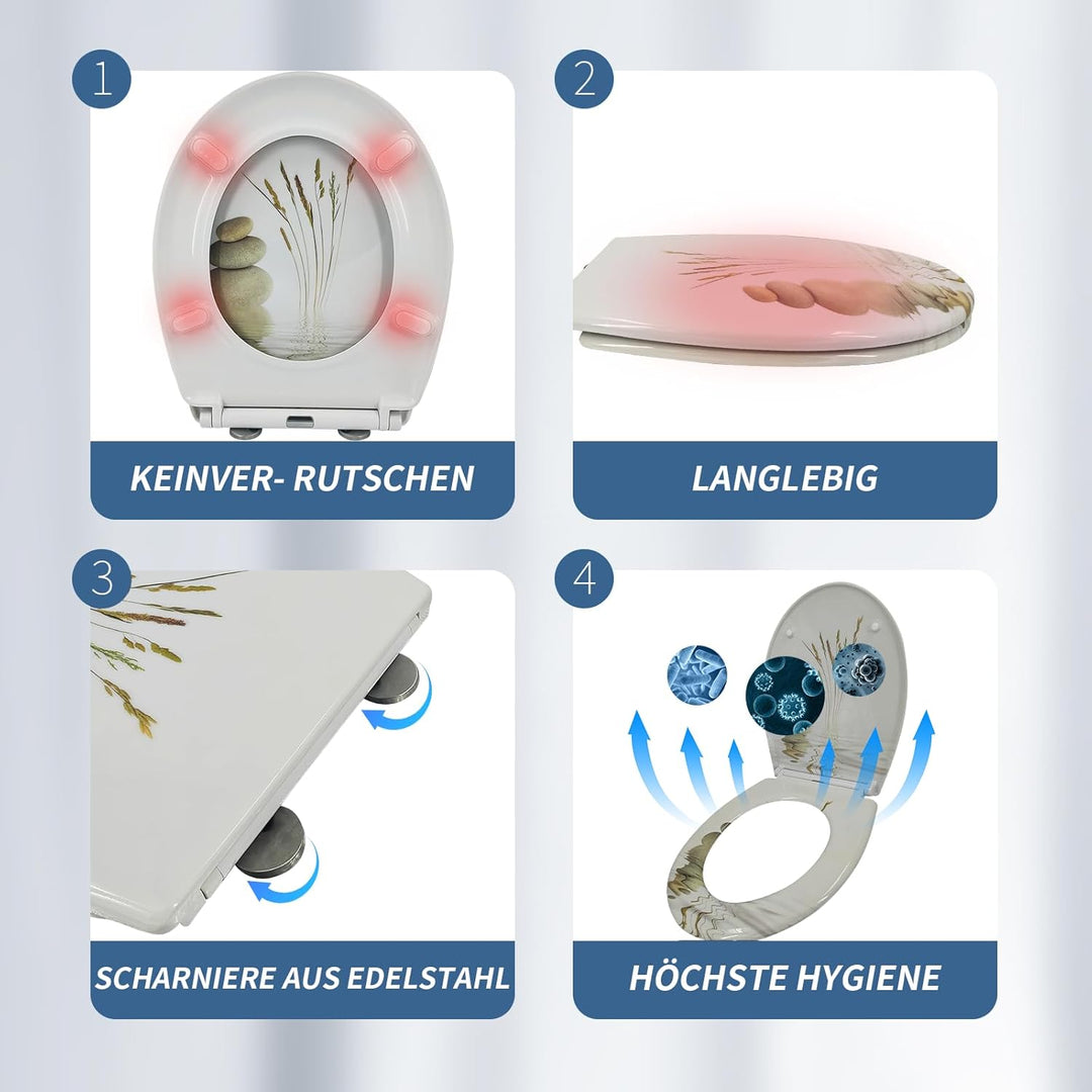 Toilettendeckel mit Absenkautomatik, WC Sitz mit Absenkautomatik Oval Form klodeckel Einfache Reinig