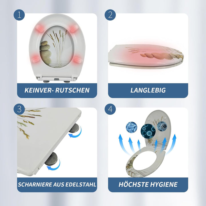 Toilettendeckel mit Absenkautomatik, WC Sitz mit Absenkautomatik Oval Form klodeckel Einfache Reinig