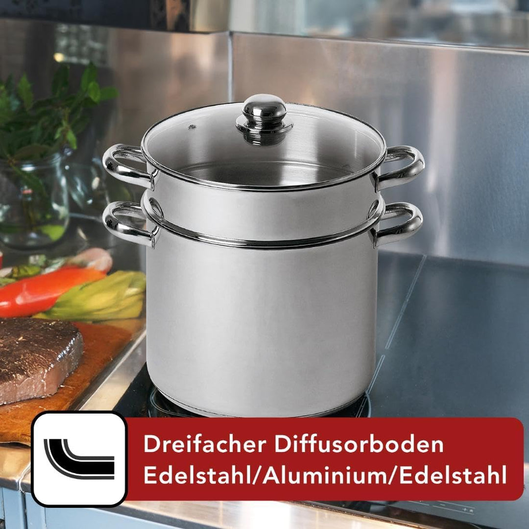 Baumalu 342639 Couscous-Topf 9 l, 24 cm, Stahl, Silber Diamètre : 24 cm, Diamètre : 24 cm