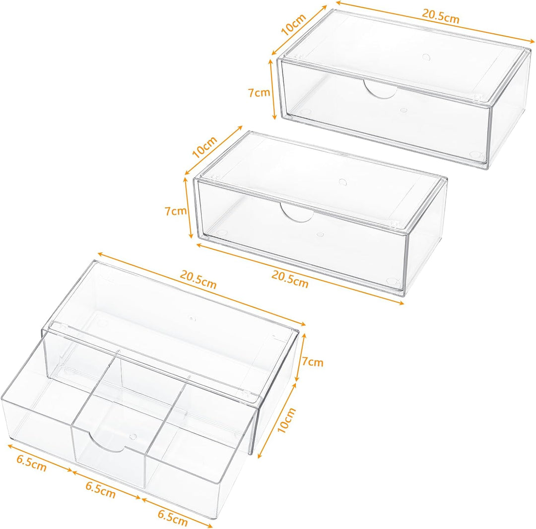 3 Stück Kosmetik-Organizer-Schubladen,Badezimmer Organizer Mini mit Schubladen.Stapelbare Transparen