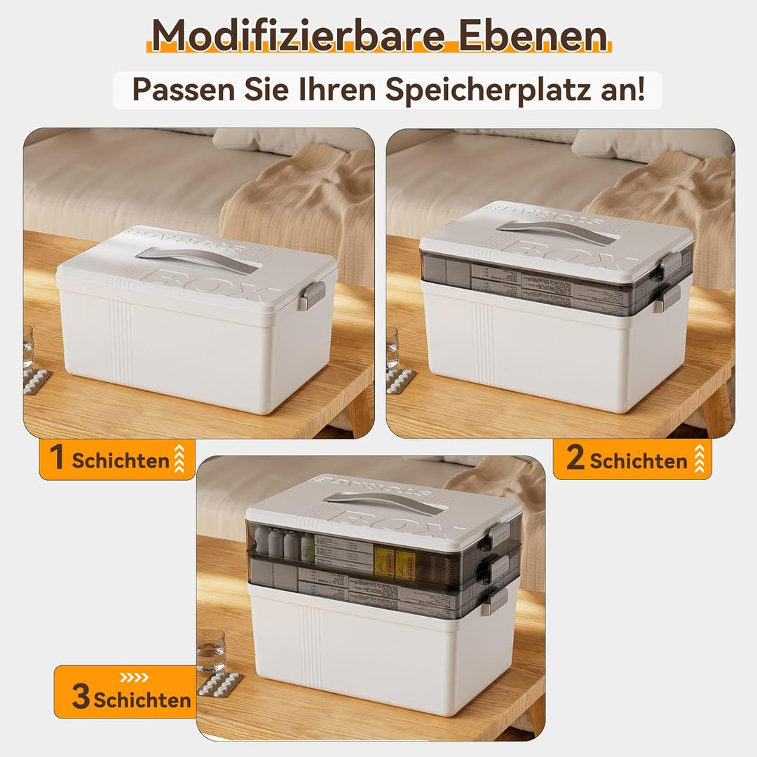 3-stöckige Medikamenten Aufbewahrung Grosse Kapazität Medikamenten Organizer mit Griff, Kunststoff H