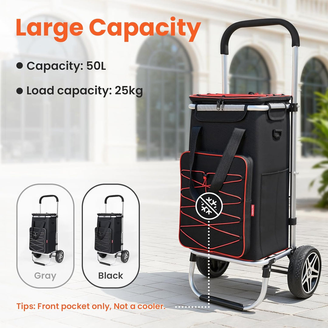 YEAUPE PRO 3in1 Einkaufstrolley mit Kühlfach, 45L Einkaufsroller mit Abnehmbarer Tasche, Max. 25kg B
