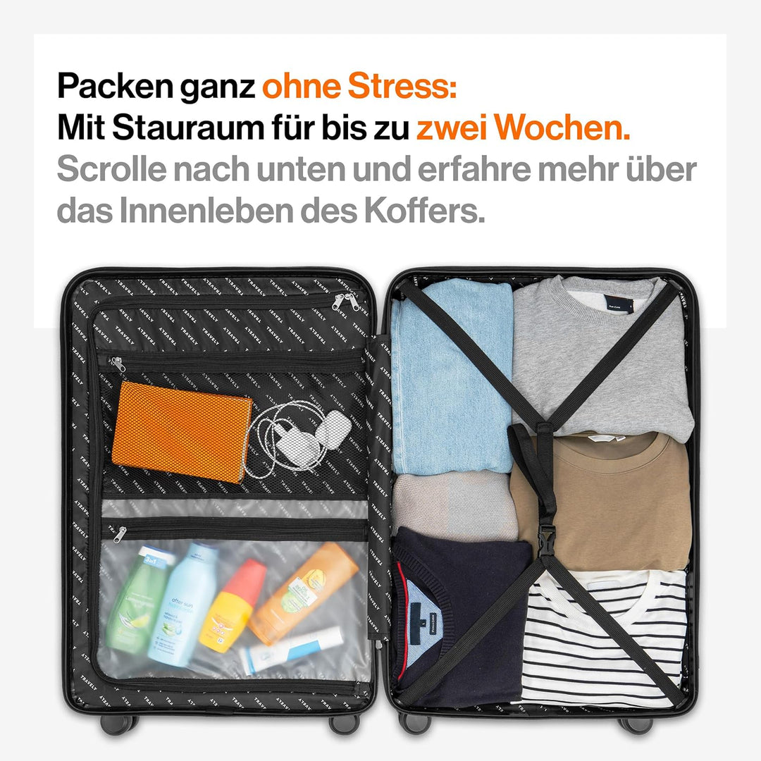 Travely Premium Koffer Gross: 28" Jede Menge Platz mit mehr als 120L Volumen, sehr robuster Hartscha
