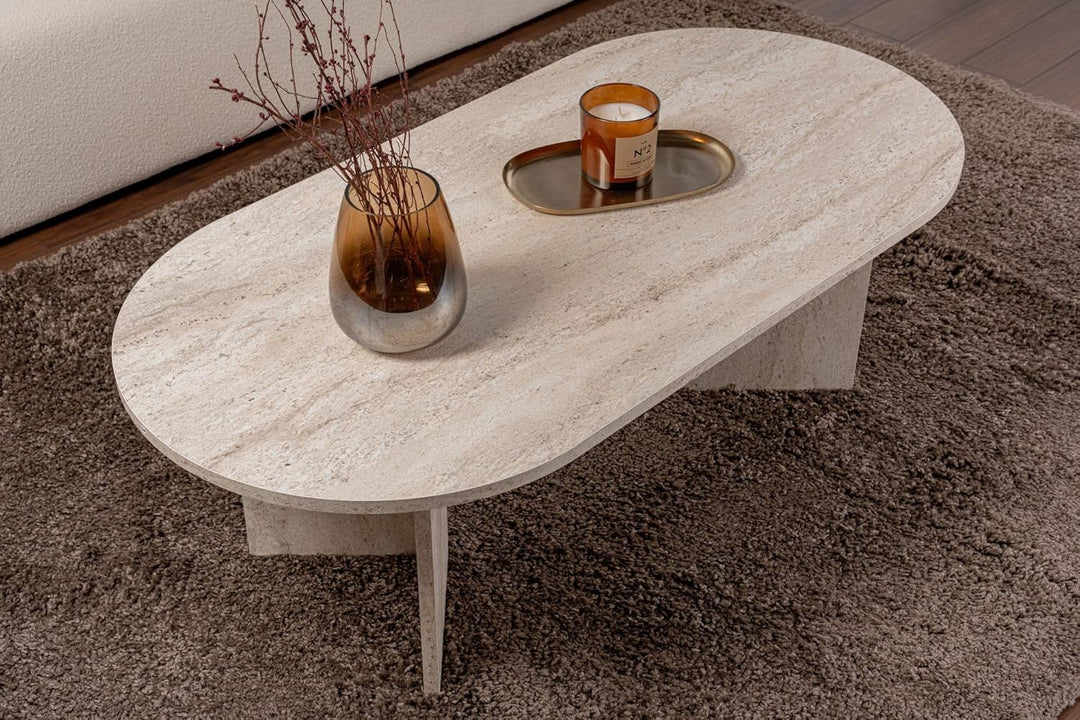 Hanah Home Elegant Coffee Table, Travertine Color, 119 x 39.8 x 60 cm | 100% Melamine Coated Particl