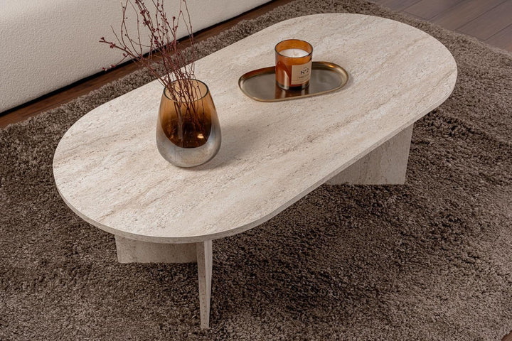 Hanah Home Elegant Coffee Table, Travertine Color, 119 x 39.8 x 60 cm | 100% Melamine Coated Particl