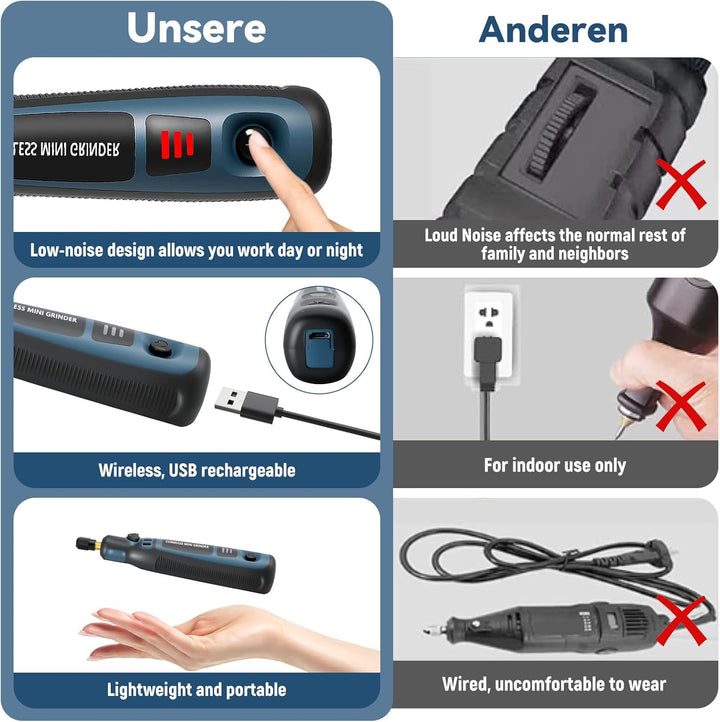 Elektrischer Gravierstift mit 50 Bits, 3-Gang Einstellbar Bis Zu 15.000 U/min, Wiederaufladbare USB-