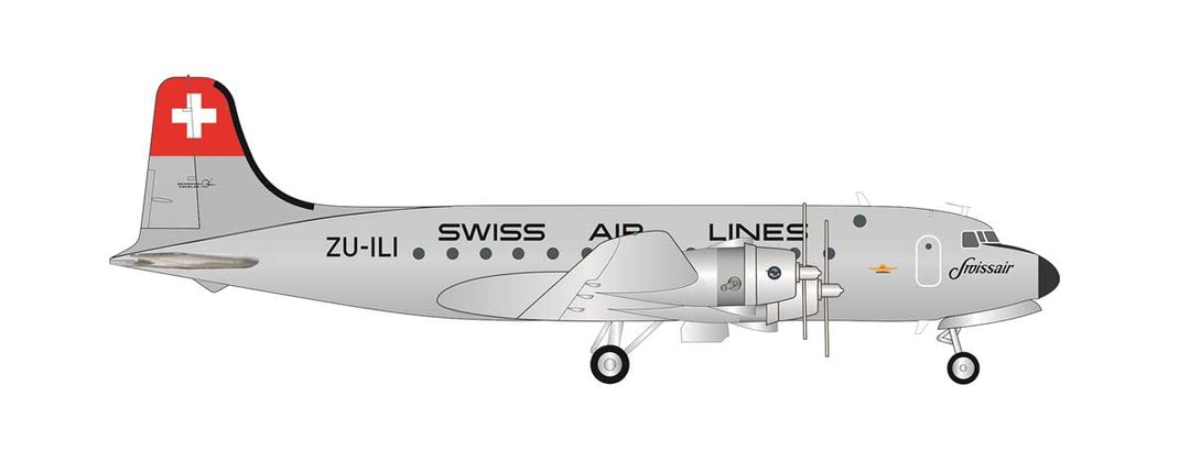 Herpa Modellflugzeug Swissair Douglas DC-4 – ZU-ILI, Miniatur im Massstab 1:200, Sammlerstück, Model