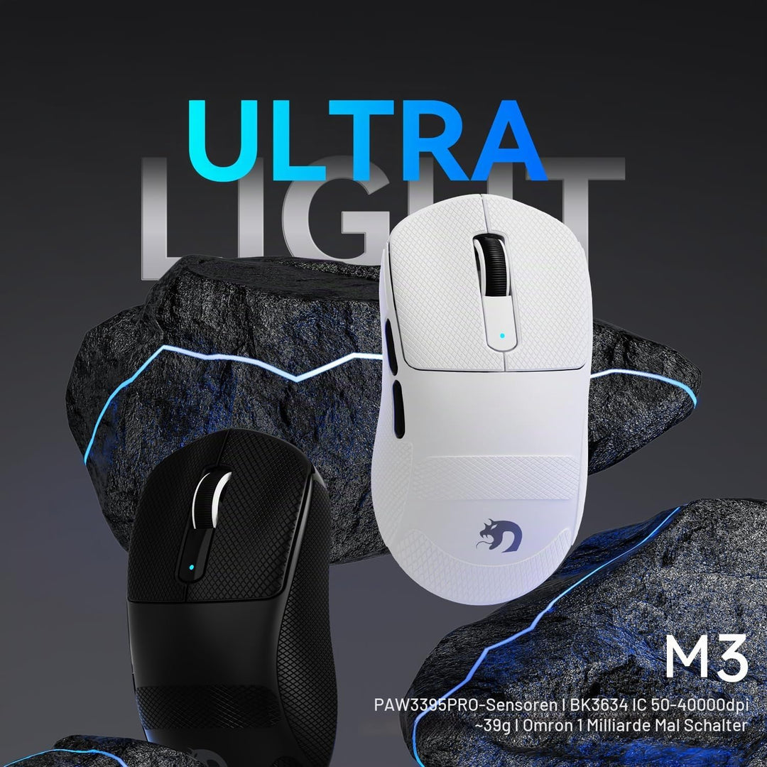 MAMBASNAKE M3 39g Superlight Mouse, PixArt PAW3395PRO Gaming Sensor, BT/2.4G Wireless/Wired Gaming M
