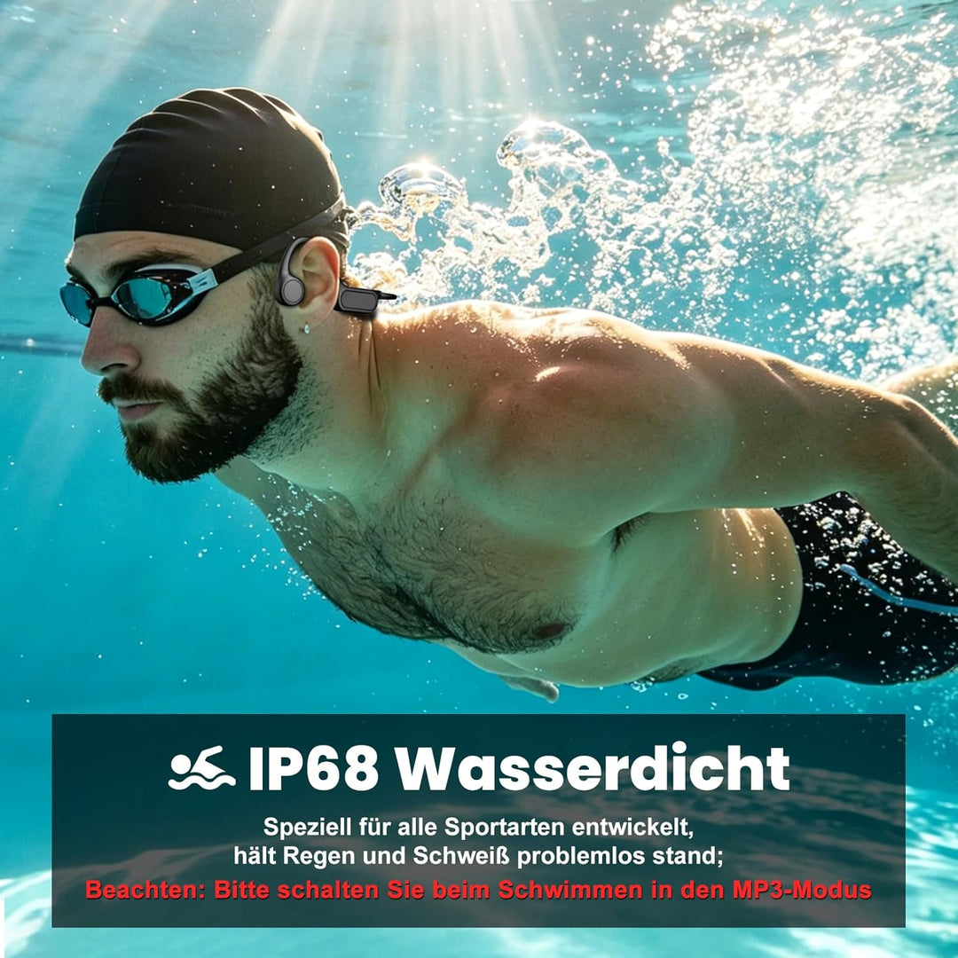 MANKIW Knochenschall Kopfhörer Schwimmen IP68, Unterwasser Sportkopfhören mit 32GB MP3 & Bluetooth 5