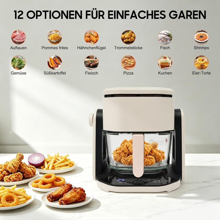 Airfryer Heissluftfritteuse 4,5L mit LCD Display 1200W Leistung | Sehr Kleinem Gehäuse und Sehr Leis