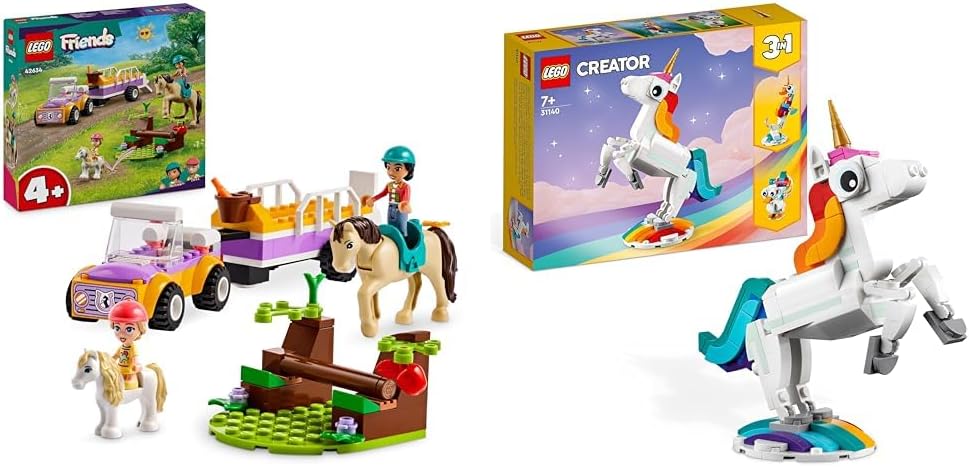 LEGO Friends Pferde- und Pony-Anhänger, Pferde-Spielzeug & 31140 Creator 3in1 Magisches Einhorn Spie