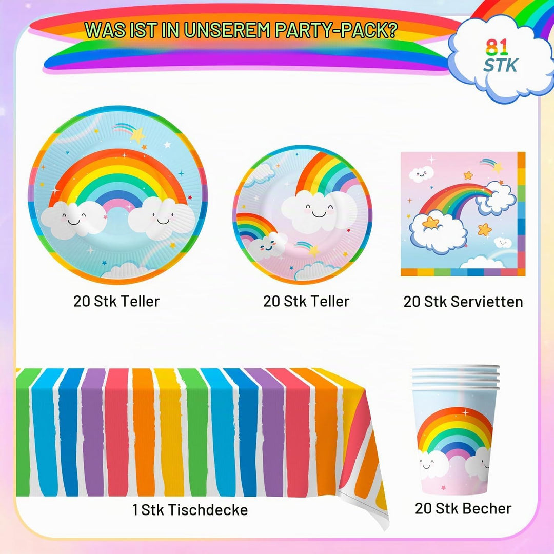 Rainbow Partygeschirr,141pcs Partygeschirr Regenbogen Set, Regenbogen Pappteller &amp; Regenbogen Tischd