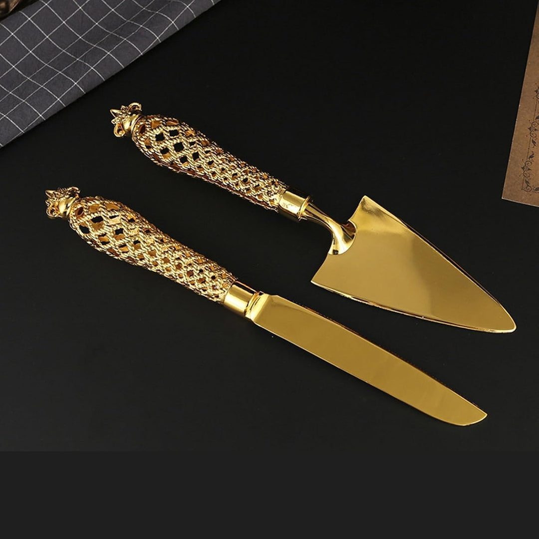 Gold Kuchen und Tortenheber Set, Kuchenmesser und Heber, Hochzeitstorte Schneideutensilien, 1 Satz