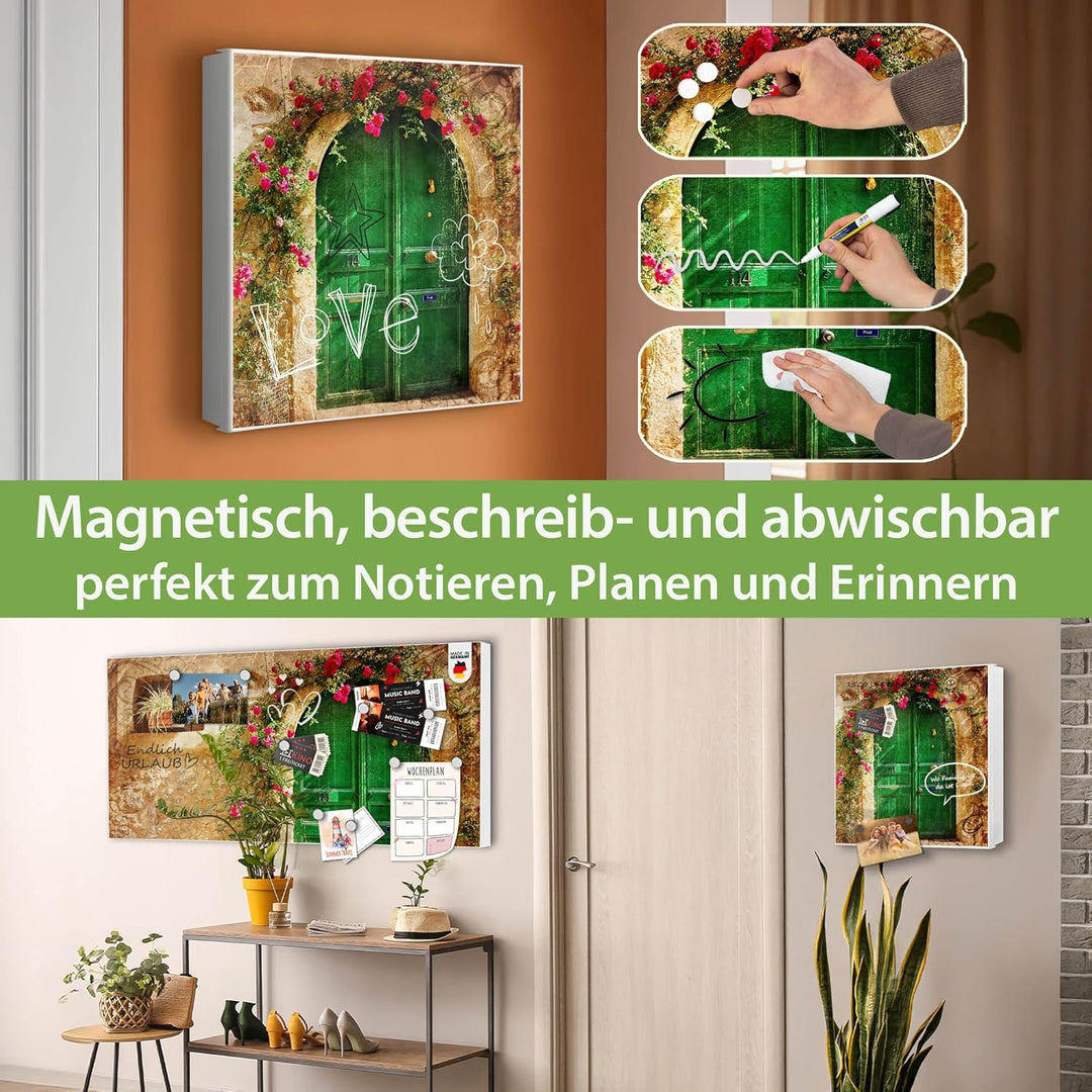 banjado® Grosser Schlüsselkasten Glas/Schlüsselbox 30cm x 30cm mit 50 Haken - Motiv Ferienhaus/Schlü