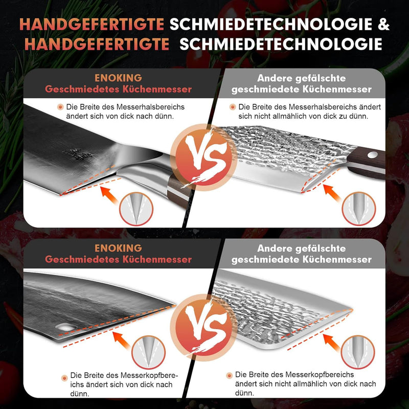 ENOKING Hackmesser, handgeschmiedetes Chinesisches Küchenmesser, Scharf Kochmesser Hochwertigem Deut