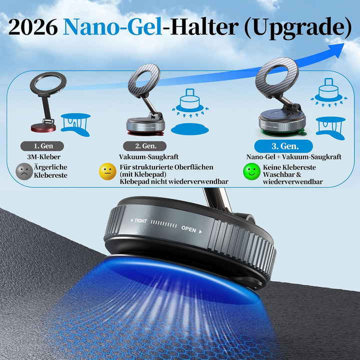 PlusAcc Vakuum Magnetischer Handyhalter fürs Auto, Saugnapf Nano Gel Handyhalter für Magsafe, 360° d