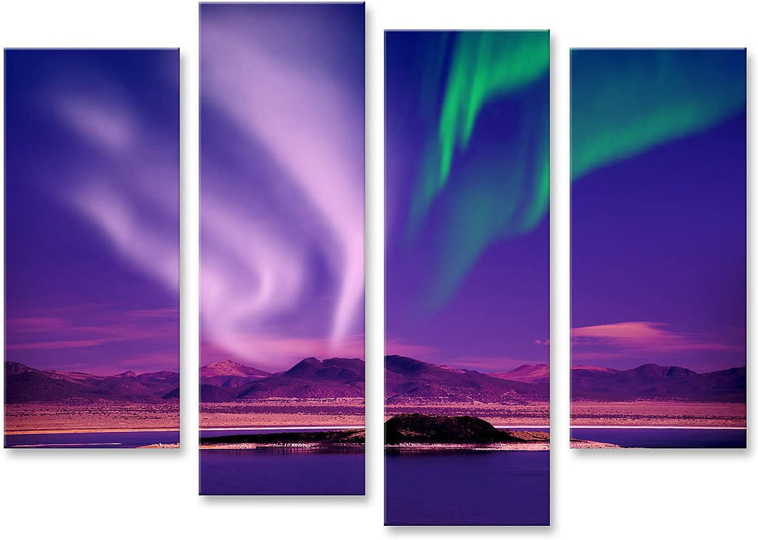 islandburner Bild auf Leinwand Nordlichter Aurora Borealis Nachthimmel See Landschaft Bilder Wandbil