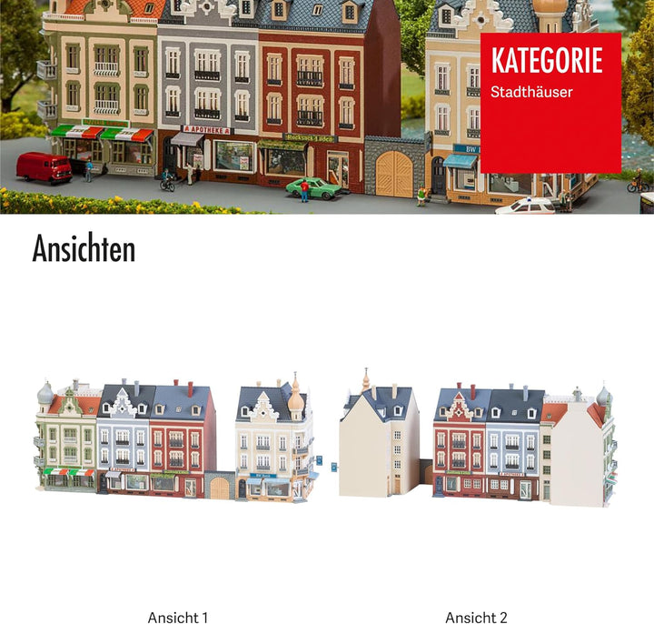 FALLER Stadthäuserzeile Beethovenstrasse Modellbausatz mit 1084 Einzelteilen 298 x 75 x 123 mm I Mod