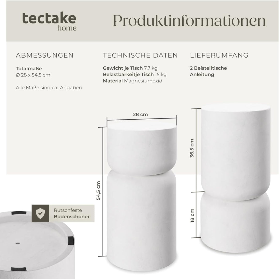 tectake® 2er Set runder Couchtisch weiss, Beistelltisch rund, Aesthetic Room Decor, Moderne Möbel fü