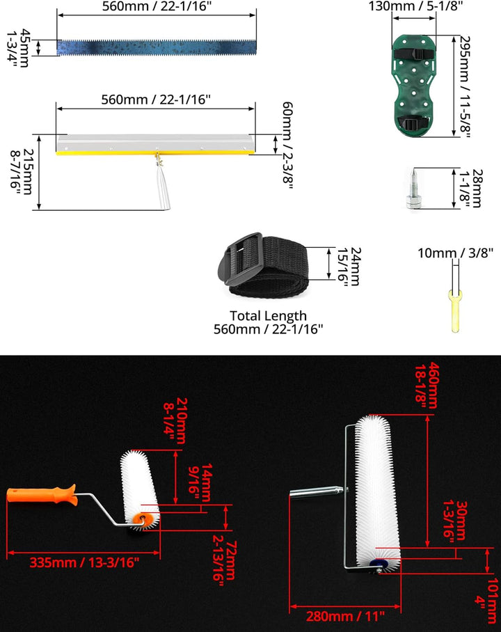 QWORK® Bodenbeschichtung Set, Entlüftungswalze+Epoxid Spike Schuhe+Stehrakel Grossflächenrakel 4 Stü