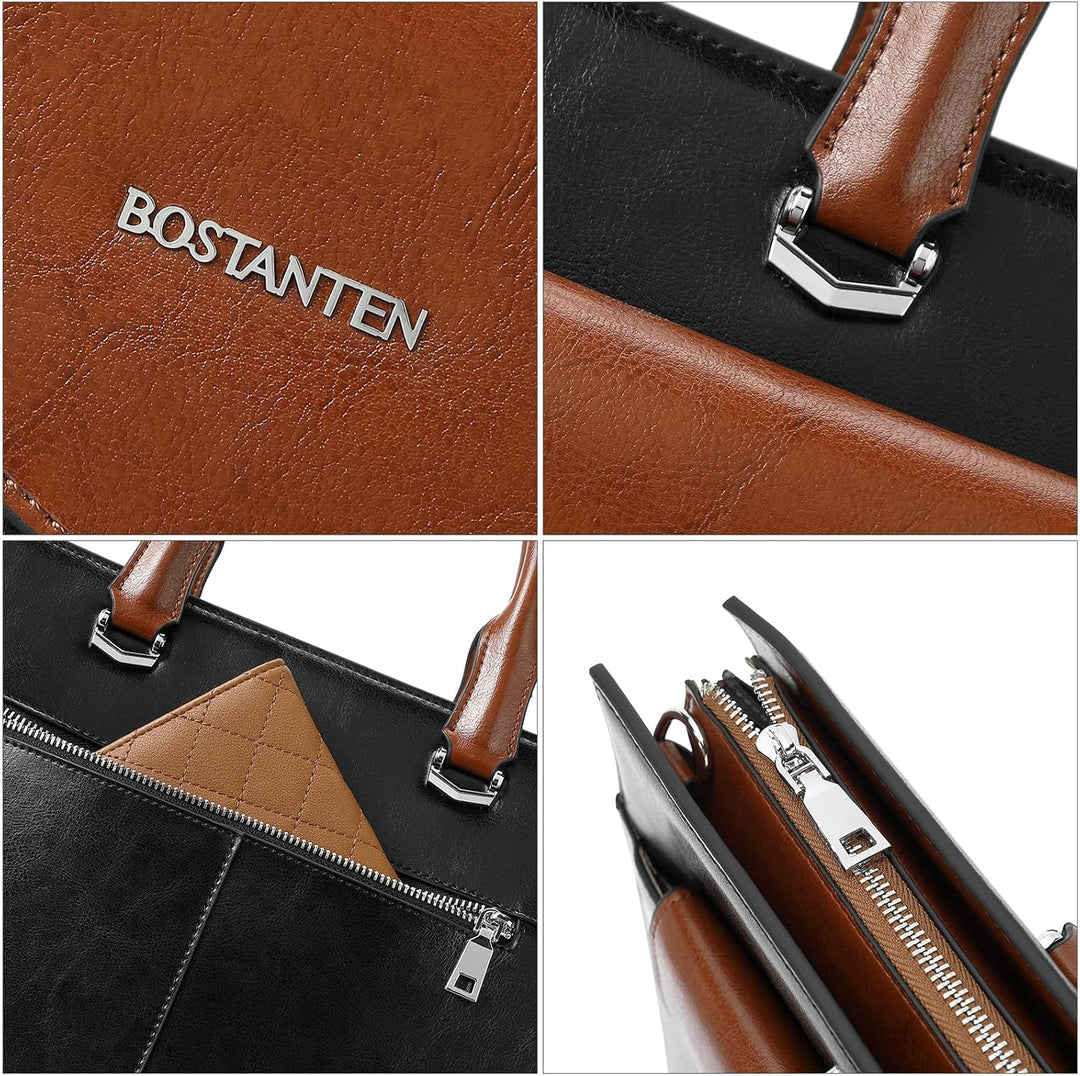 BOSTANTEN Damen Aktentaschen Leder Laptop Schultertasche 15.6 Zoll Frauen Arbeitstasche Businesstasc